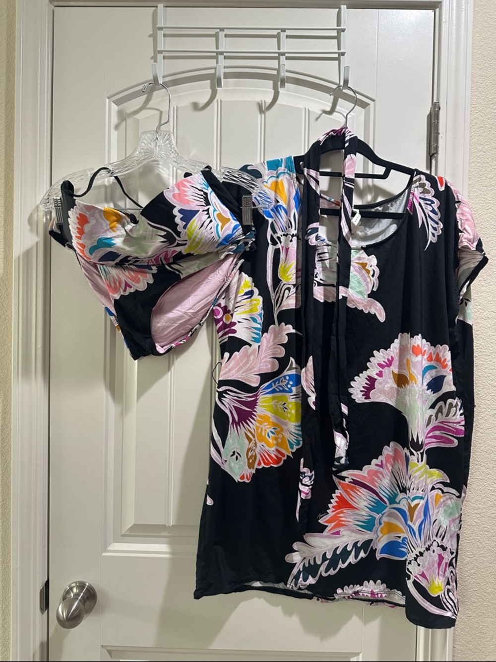 Trina Turk Black Floral Bikini and Coverup with Multicolor Blooms